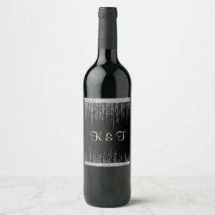 Silver on Black Wedding Wine Label