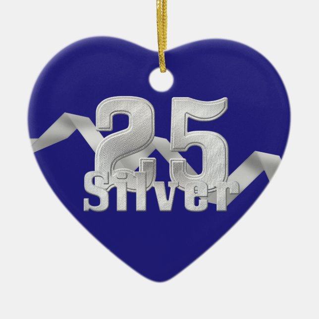 Silver on Blue 25th Anniversary Ceramic Ornament (Front)