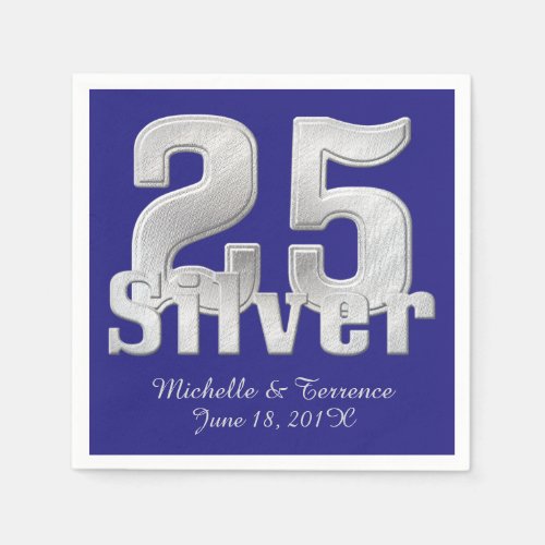 Silver on Blue 25th Anniversary Paper Napkins