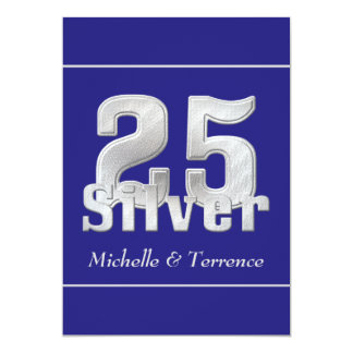 Silver on Blue 25th Wedding Anniversary Party Card