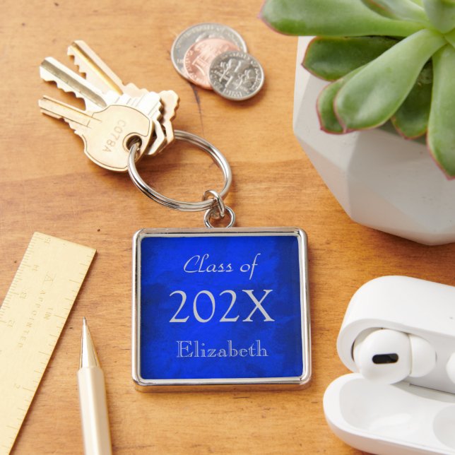 Silver on Blue Graduation Year Keychain (Desk)