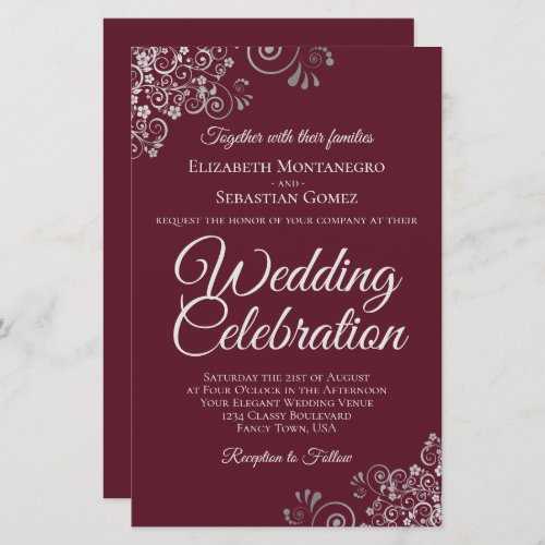 Silver on Burgundy BUDGET Wedding Invite Large