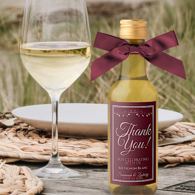 Silver on Burgundy Wedding Thank You Mini Wine Label (Creator Uploaded)