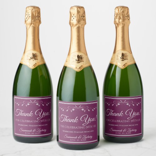 Silver on Cassis Purple Wedding Thank You Sparkling Wine Label