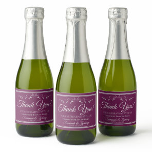 Silver on Cassis Wedding Thank You Mini Bottle Sparkling Wine Label