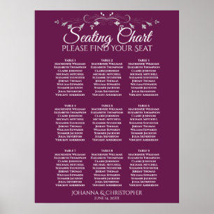 Silver on Magenta 9 Table Wedding Seating Chart