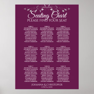 Silver on Magenta 9 Table Wedding Seating Chart