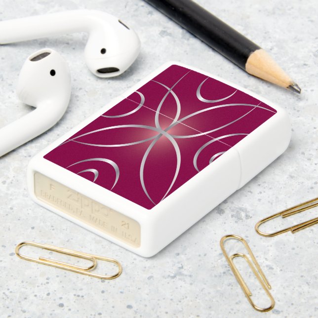 Silver on magenta zippo lighter (On Table 2)