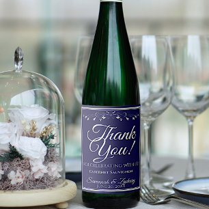 Silver on Navy Blue Wedding Thank You Wine Label