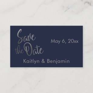 Silver on Navy Wedding Detail Save the Date Card