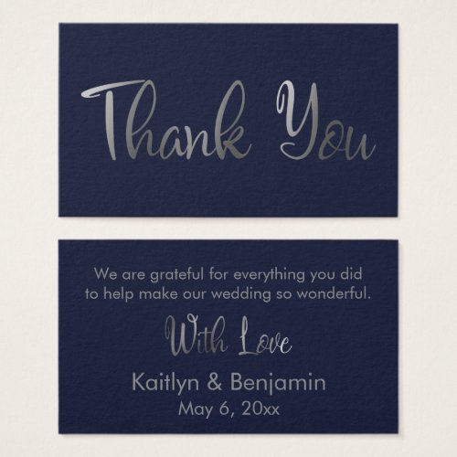 Silver on Navy Wedding Thank You Favor Tag Card