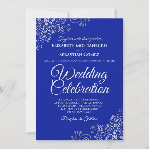 Silver on Royal Blue Simple Elegant Wedding Invitation