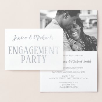 Silver On Silver Engagement Party Foil Card by MaggieMart at Zazzle