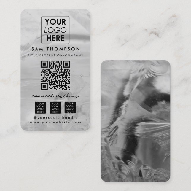 Silver Opal Connect with Us Social Media QR Code Business Card (Front/Back)