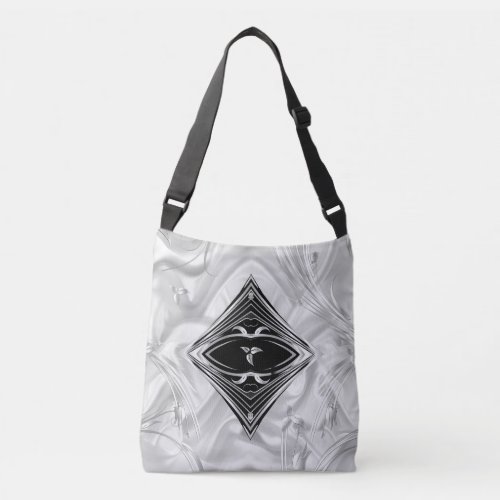 Silver or Gold Abstract flowers on _ Silk  Art Crossbody Bag