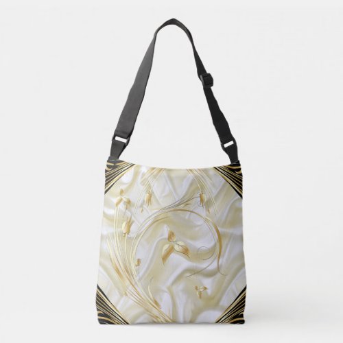 Silver or Gold Abstract flowers on _ Silk  Art Crossbody Bag