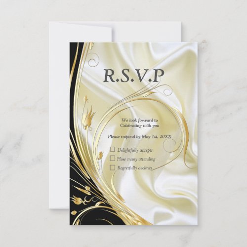 Silver or Gold Abstract flowers on _ Silk  Art RSVP Card