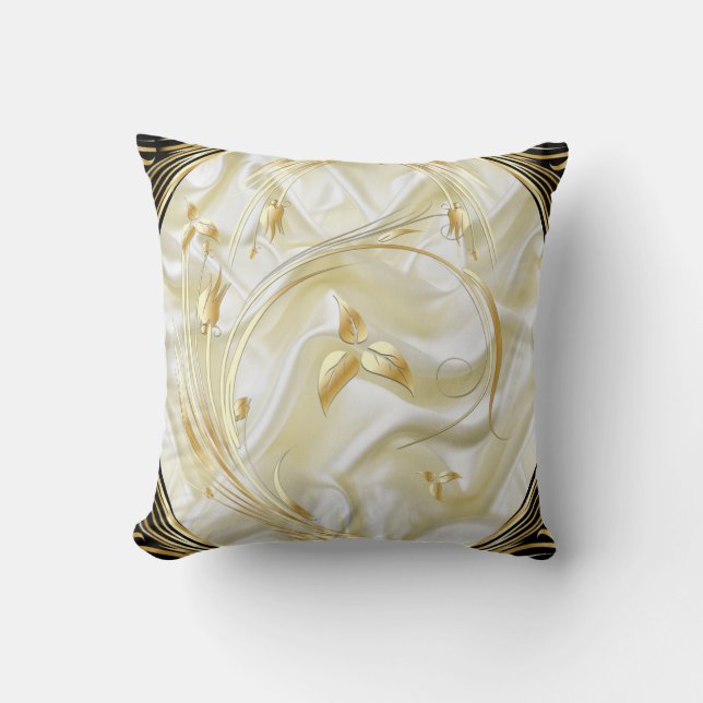 Silver or Gold Abstract flowers on - Silk & Art Throw Pillow (Front)