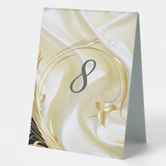 Silver or Gold Abstract flowers on - Silk  Table Tent (Front)
