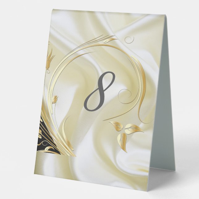 Silver or Gold Abstract flowers on - Silk  Table Tent (Front)