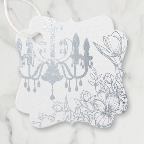 Silver or Gold Foil Vintage Chandelier Floral Foil Favor Tags