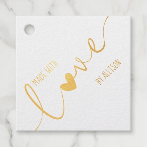Silver or Gold Script Typography Made With Love Foil Favor Tags