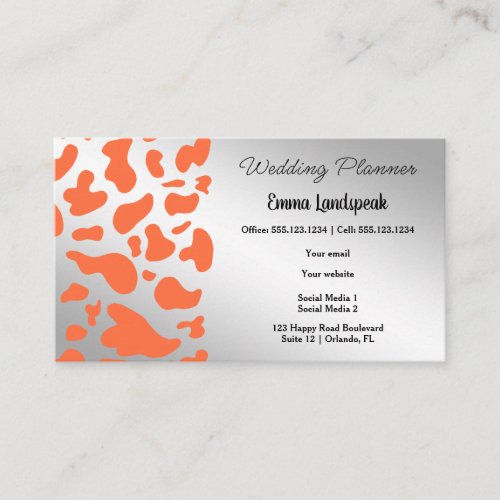 Silver  Orange Cow Print Business Card