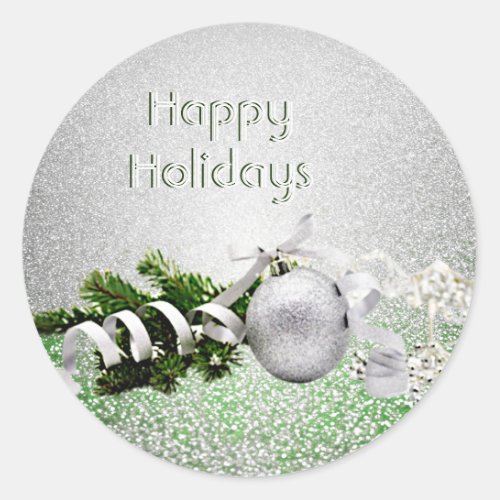 Silver Ornament White Ribbon Christmas Sticker