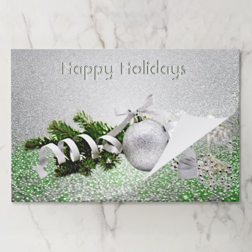 Silver Ornament White Ribbon Christmas Tearaway Paper Pad