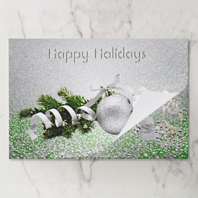Silver Ornament White Ribbon Christmas Tearaway Paper Pad (Folded)