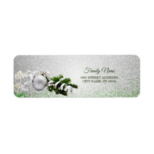 Silver Ornament White Ribbon Return Address Label