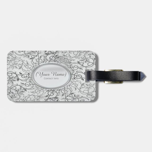 Silver Ornamental Look Luggage Tag (Back Horizontal)