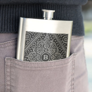 Silver Ornamental Monogrammed Flask