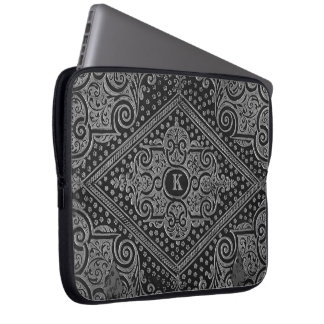Silver Ornamental Monogrammed Laptop Sleeve