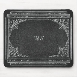 Silver Ornamental on Black with Initials Mouse Pad