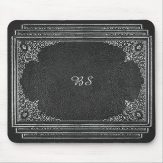 Silver Ornamental on Black with Initials Mouse Pad