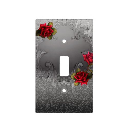 Silver Ornamental Vintage Fancy Red Roses Light Switch Cover