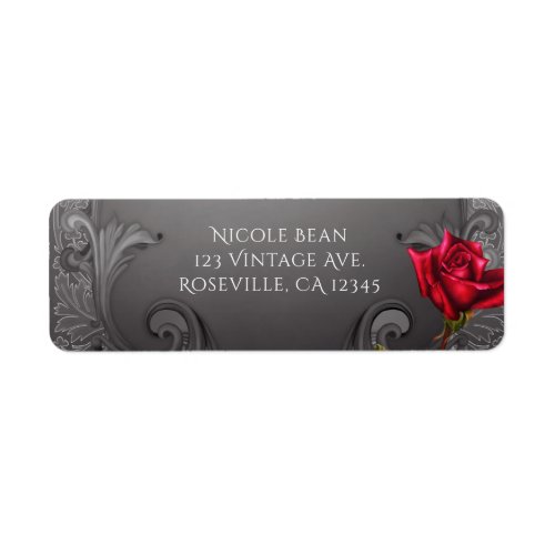 Silver Ornamental Vintage Fancy Red Roses Wedding Label