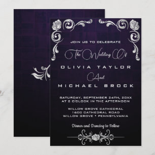 Silver ornamental wedding invitation