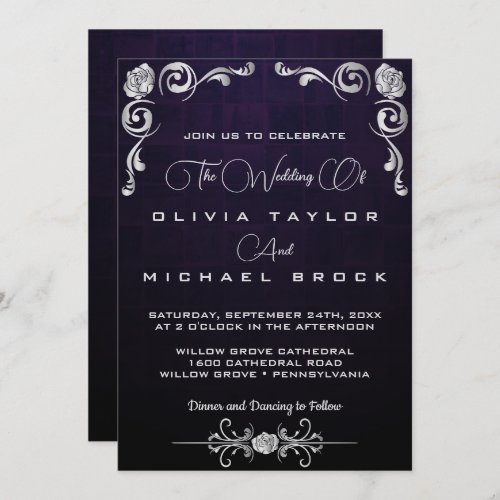 Silver ornamental wedding invitation