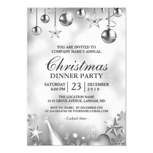 Silver Ornaments Christmas Corporate Holiday Party Card