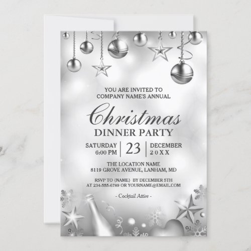 Silver Ornaments Christmas Corporate Holiday Party Invitation