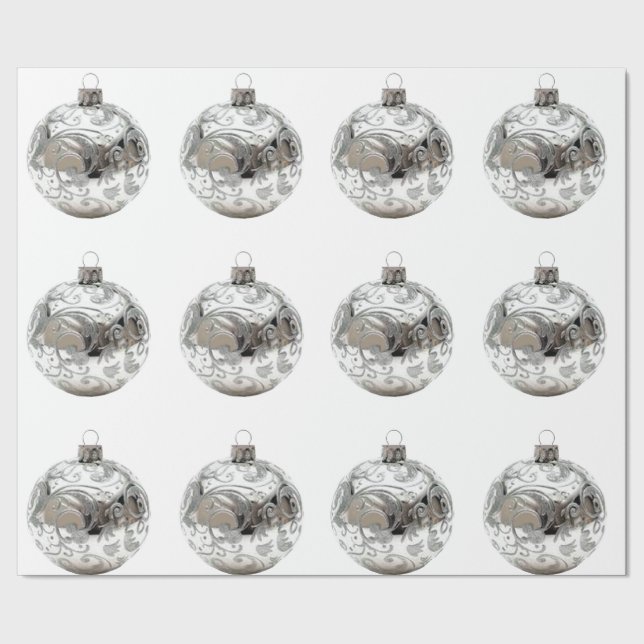 Silver Ornaments on White Wrapping Paper (Seam)