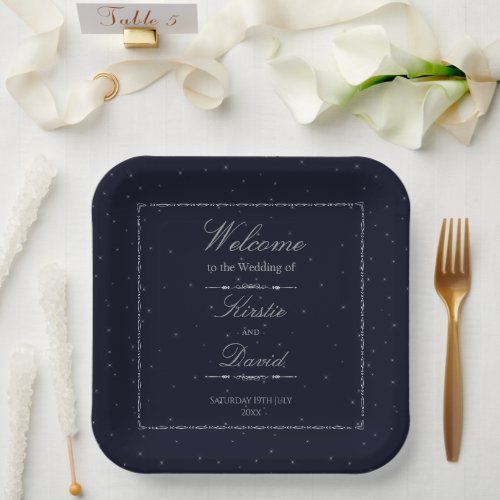 Silver Ornate Border Wedding Paper Plates