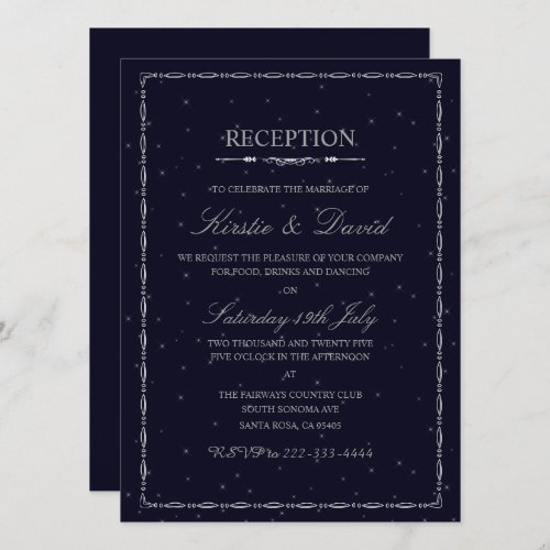 Silver Ornate Border Wedding Reception Invitation