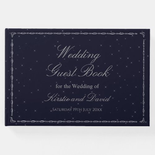 Silver Ornate Borders Wedding Guest Book