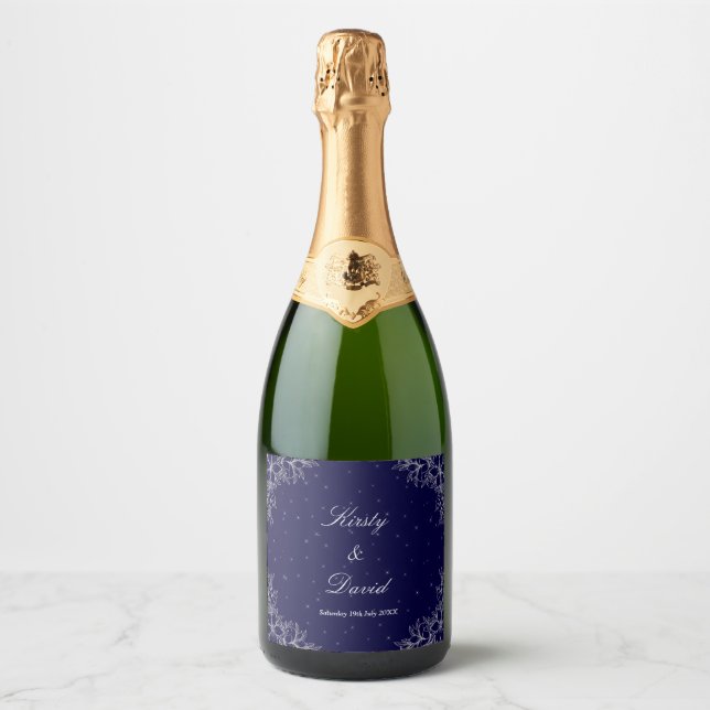 Silver Ornate Floral Sparkling Wine Label (Front)