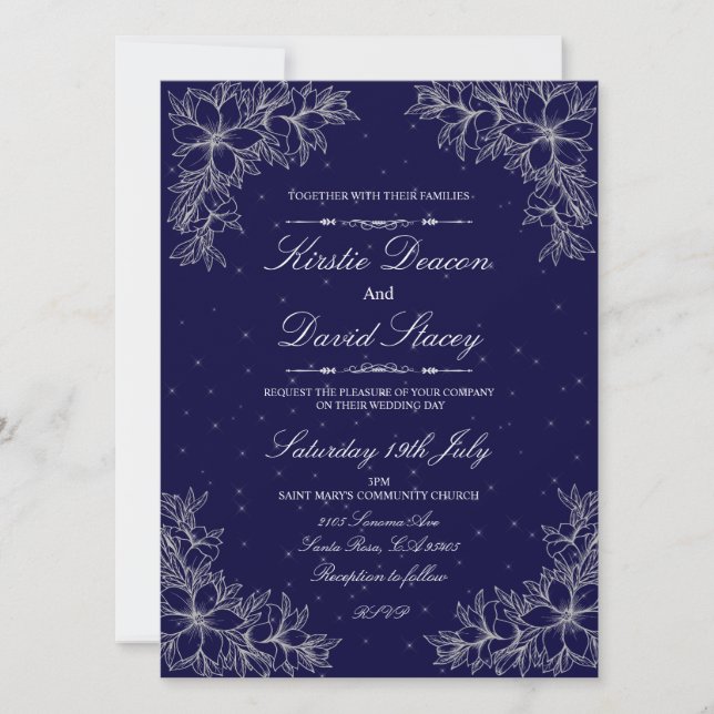 Silver Ornate Floral Wedding Invitation   (Front)