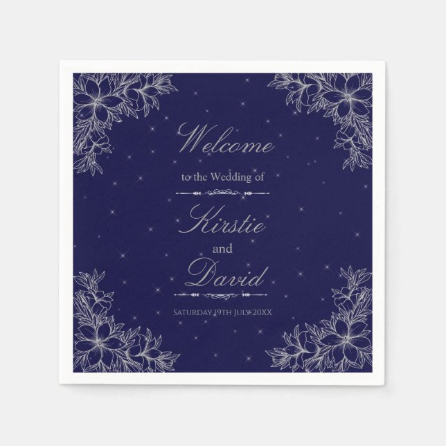 Silver Ornate Floral Wedding Napkins (Front)