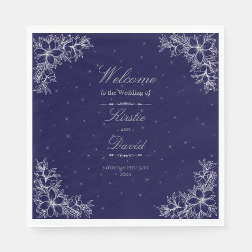 Silver Ornate Floral Wedding Napkins